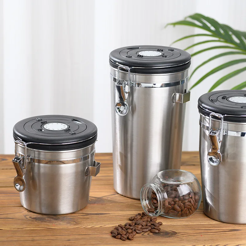 New Stacked Storage Box One Way Exhaust Valve Storage Tank Multi Color Stainless Steel Coffee Sealed Tank