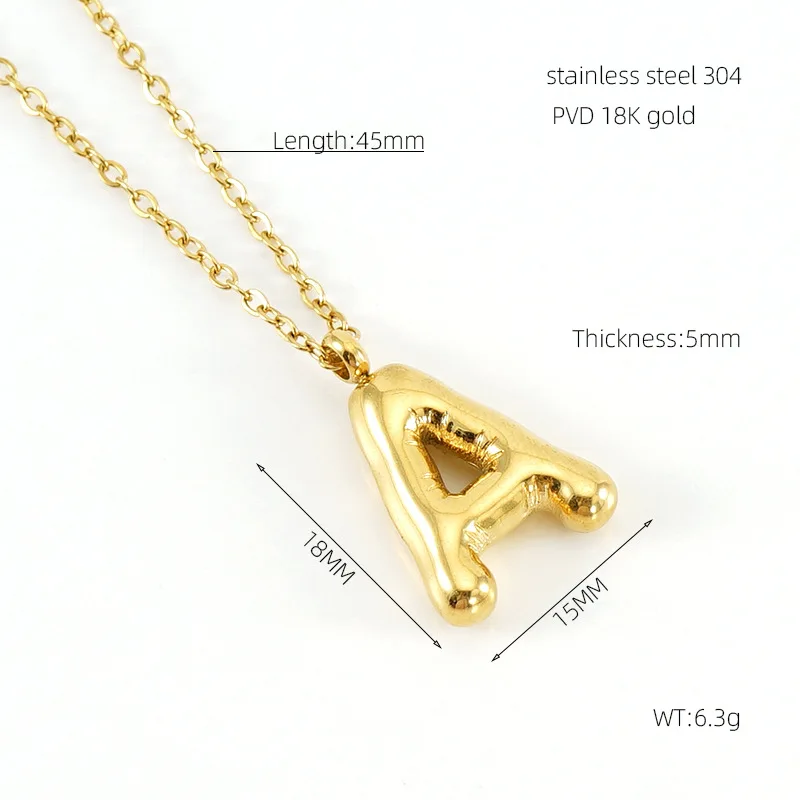 New glossy stainless steel bubble letter necklace for women Instagram niche all-match titanium steel 26 letter pendant necklace