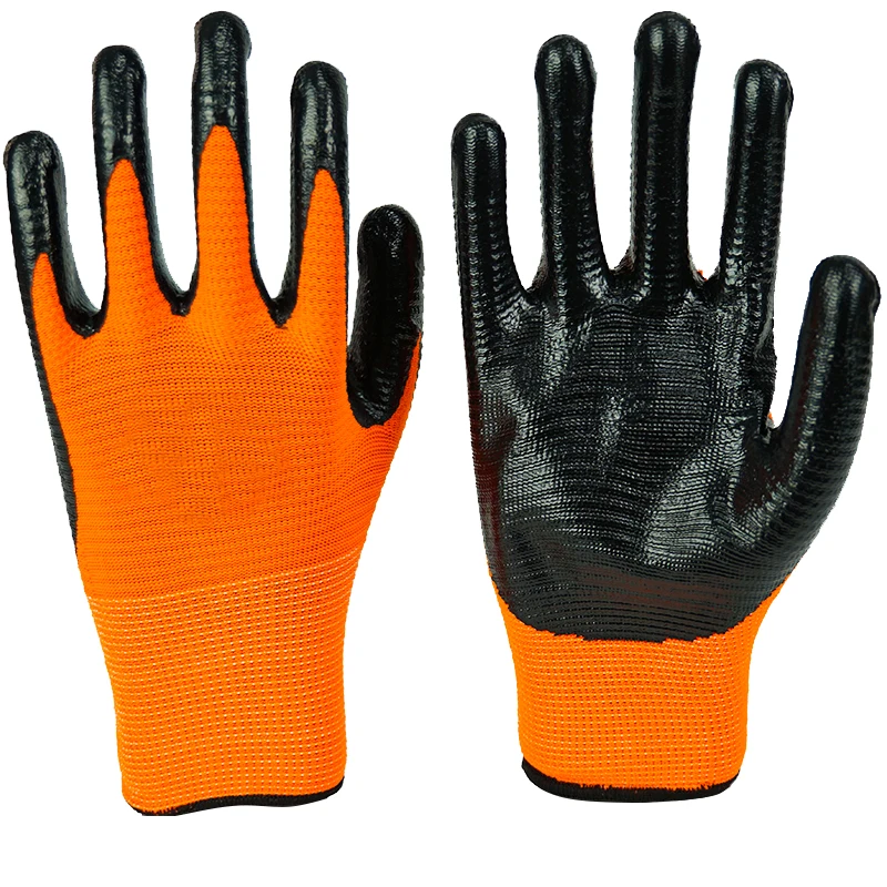 13 Gauge Wave Line Nylon Hand Protection Labor Safety Glove Cotton Nitrile Coated Safety Construction Work Gloves