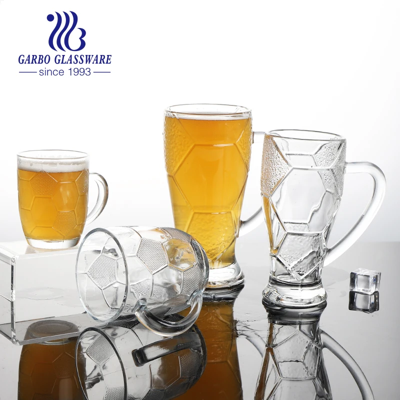 24OZ Big Capacity Wholesale Factory Embossed Glass Wine Beer Drinking Mug with Engraved Football Pattern for Bar Use Restaurant