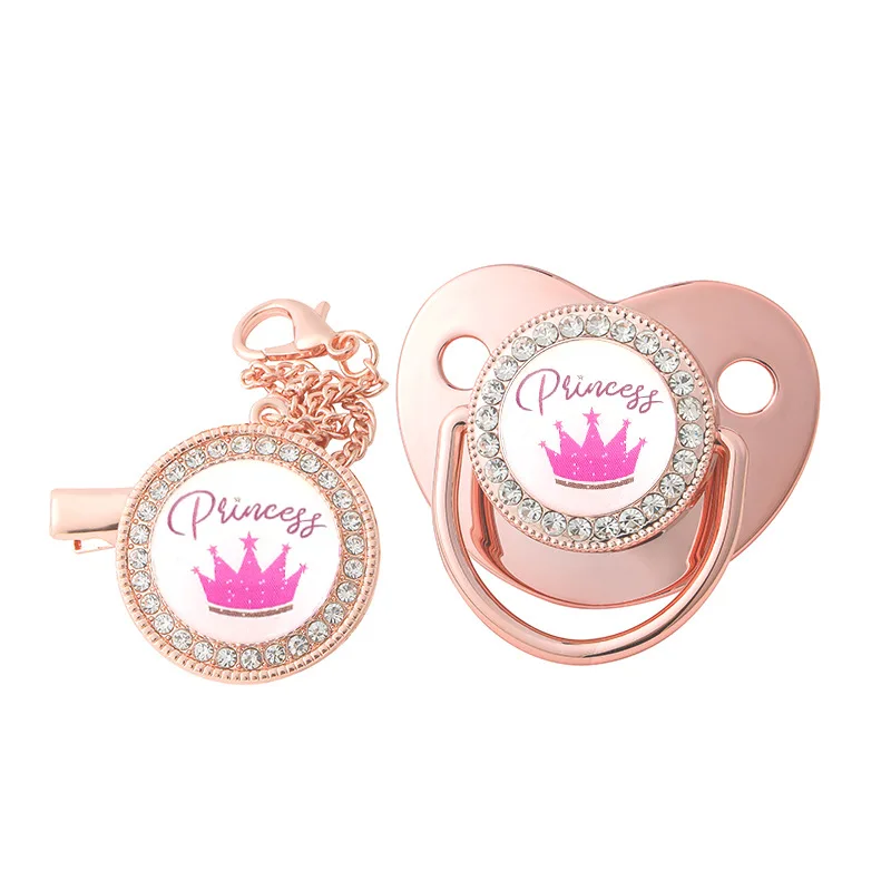 The new princess prince design baby point drill appease play mouth with chain clip