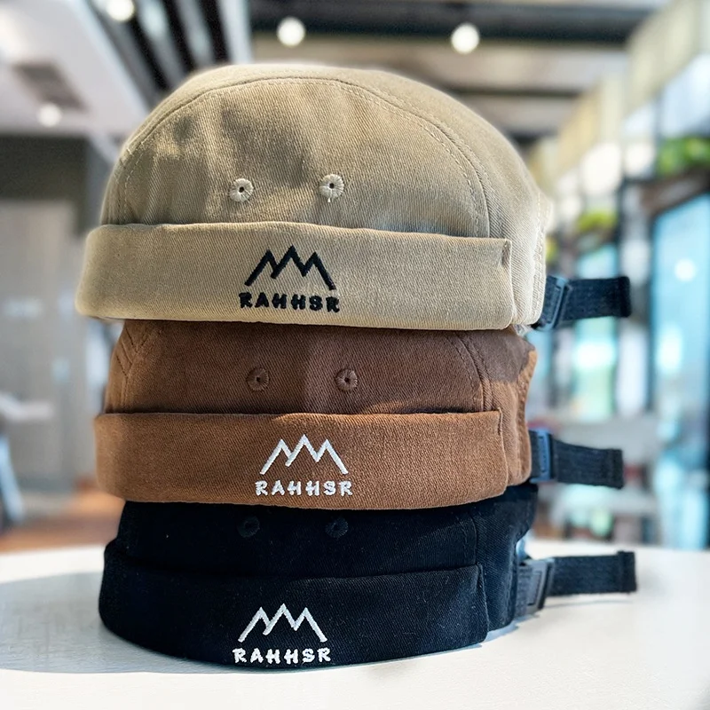 Men Embroidery Letter Style Woven Label Sport Cap Male Landlord Hat Hip-hop Sailor Brimless Skull Cap With Long Strap