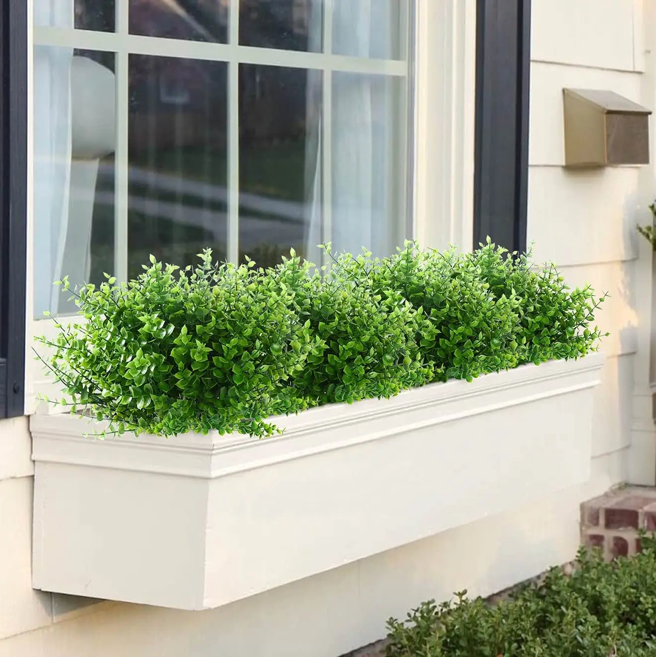 UV Resistant No Fade Faux Plastic Plants Outdoor Artificial Green Flowers bushes greenery for Garden Porch Window Box decor