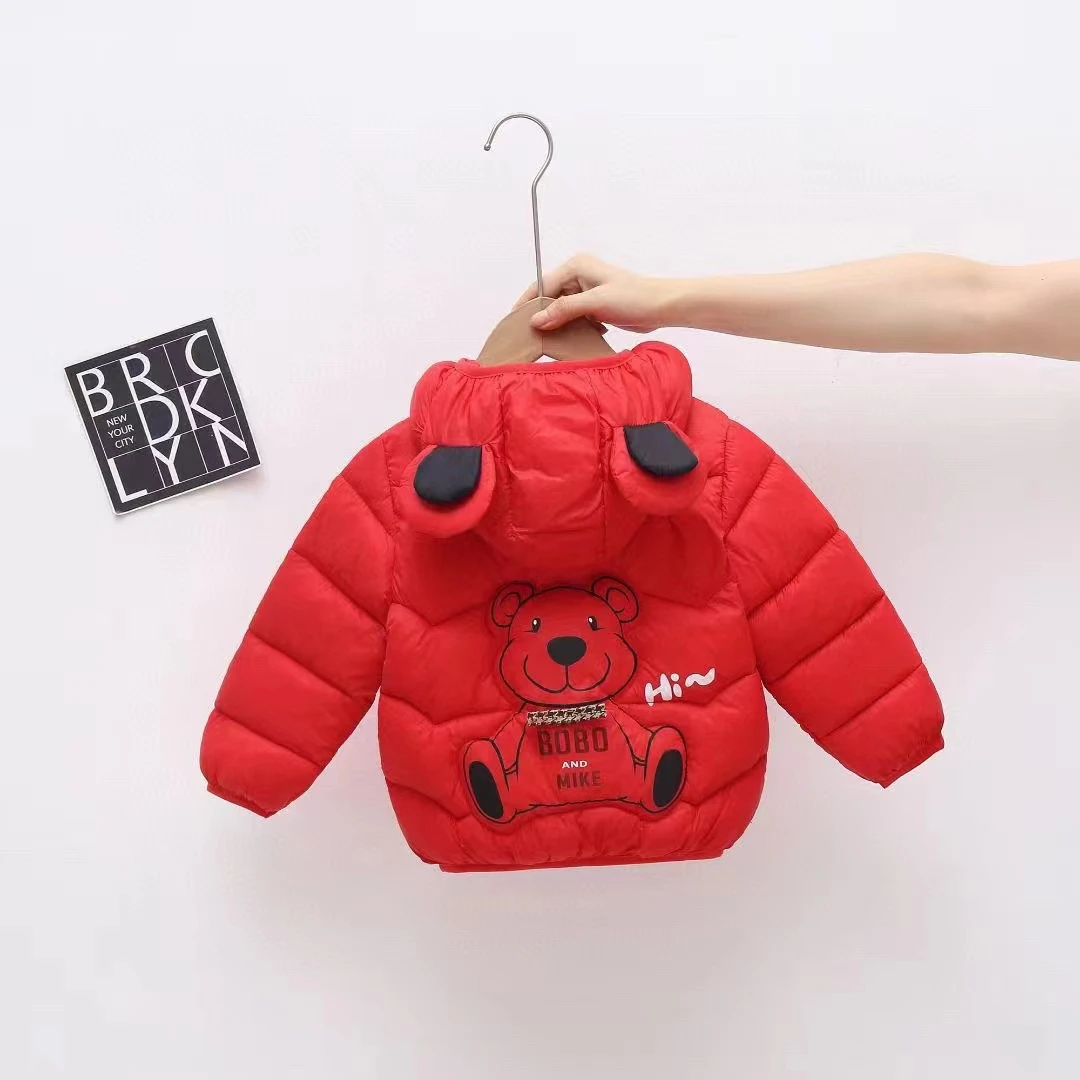Factory Direct Sale Winter Children Coat Pure Color Warm Coat New Design Cute Beer Ear Hooded Coat
