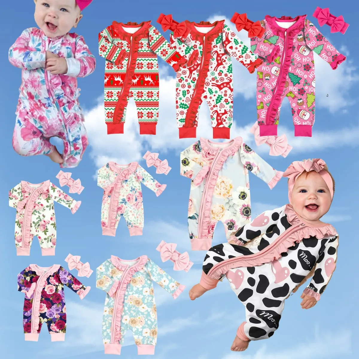 Lovely fall baby romper pumpkin ruffle neck baby boutique clothing fall zipper one piece jumpsuit clothes set with headband