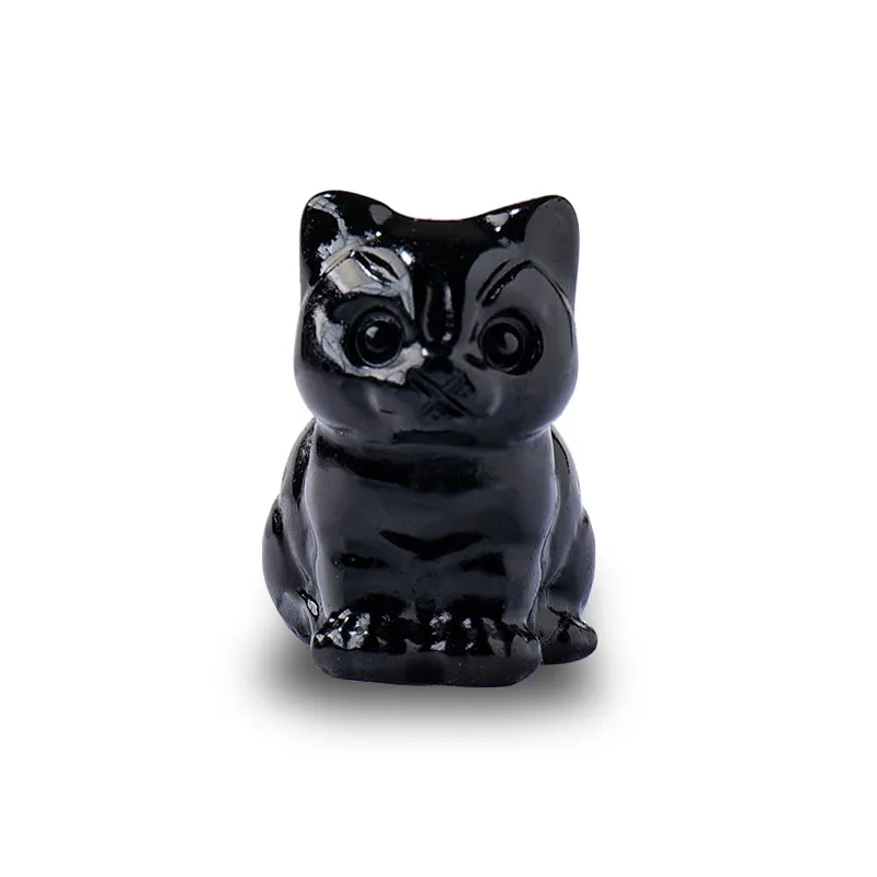 Custom Black Colorful Sitting Cat Statue Carved Stone Figurine Healing Crystals Gift Natural Gemstone Home Sculpture Decoration