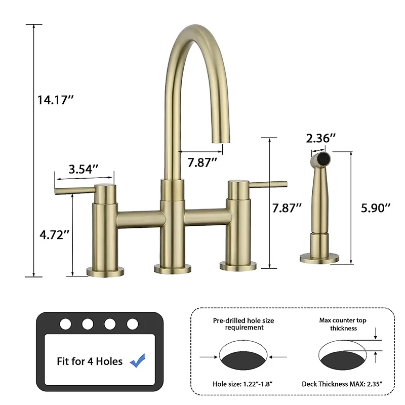 Custom Deck Mounted Nickel Brushed Stainless Steel Double Handle Two Lever Pull down Kitchen Faucet Basin Faucets Kitchen Bridge