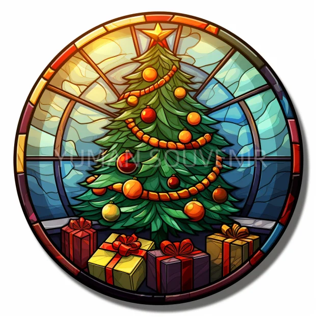 Creative design 30CM Xmas Christmas tree santa color stained glass window decoration stained glass