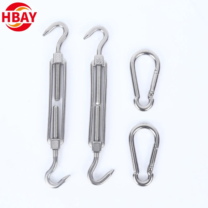 MM6 Stainless Steel 304 Hook & Hook Turnbuckles Adjustable Wire Rope Tensioner For Sun Shade Tent Installation