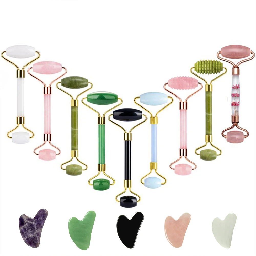 High quality roller guasha massage double head jade roller wholesale face roller gua sha beauty facial massage