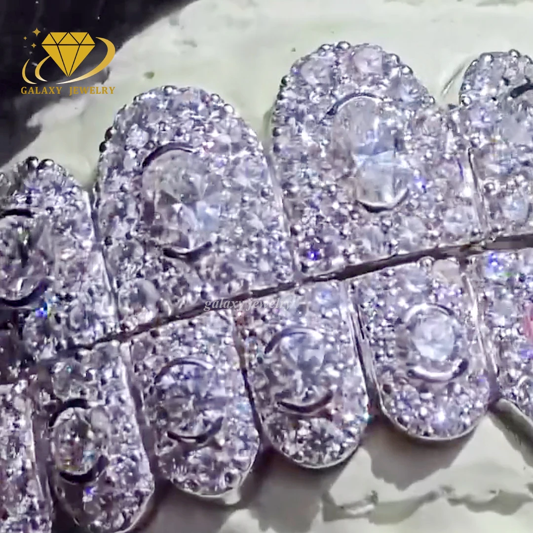 Custom VVS Moissanite Teeth Grillz Honeycomb Set with Big Pointer Center Diamond Iced Out Grills Mens Hiphop Honeymoon Grillz