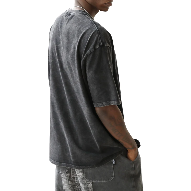 wholesale men clothes summer design heavyweight 100% cotton black drop shoulder tshirt men oversized vintage washed t shirts