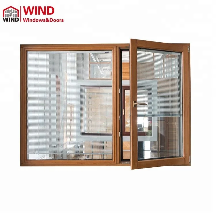 
High quality Double Glass Thermal Break aluminium wood clad tilt and turn window with building in electric shuttle 