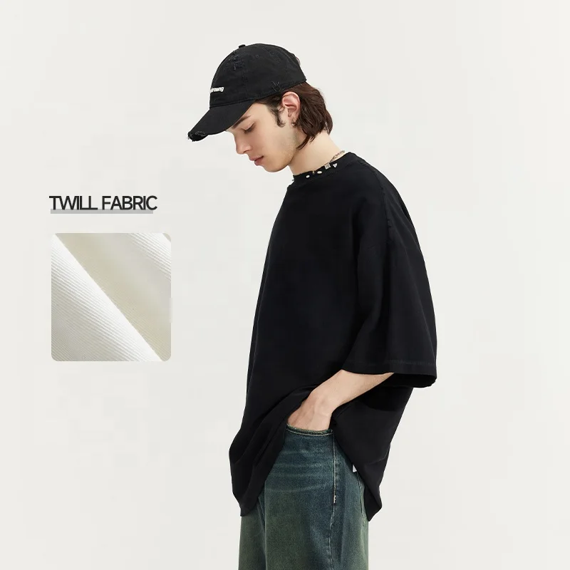 INFLATION Custom 250 grams Drop shoulder T shirt Metal decoration Twill 100% cotton tshirt Blank t-shirt