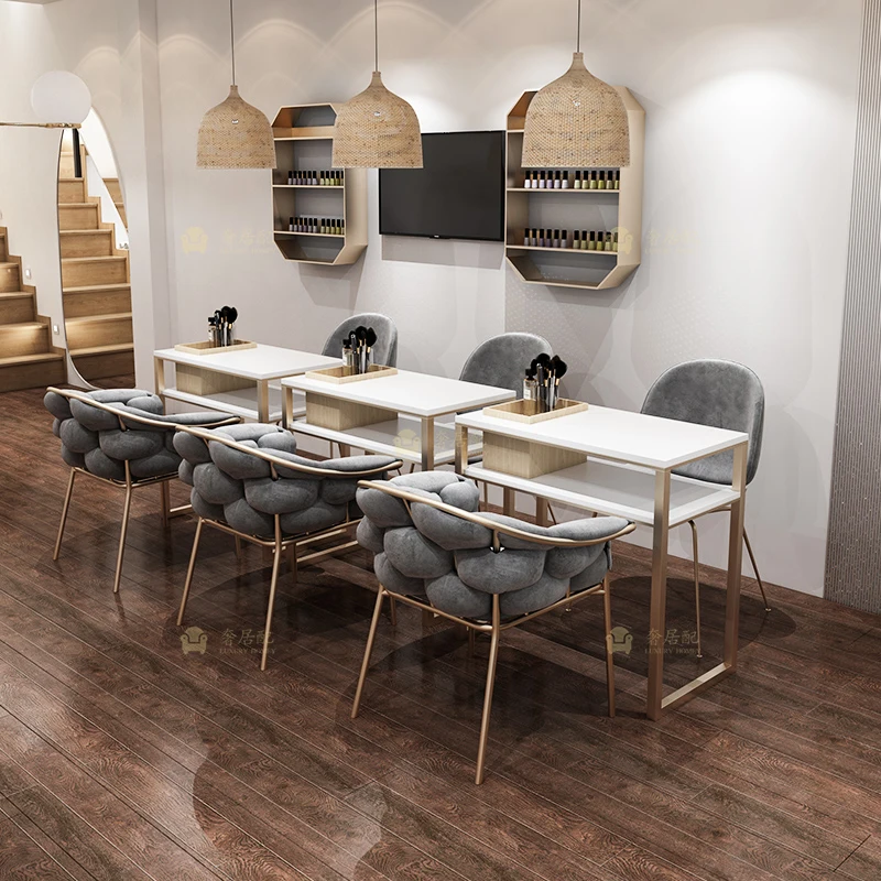 Nordic Marble Nail Shop Tables and Chairs Double Nail Table Set