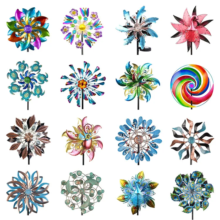 metal dynamic wind spinner waterproof courtyard garden art decor windmill stake solar garden decoration