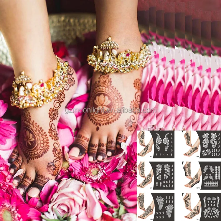 Feet Template Henna Stencils Mehndi Mandala India Arabic DIY Temporary Tattoo