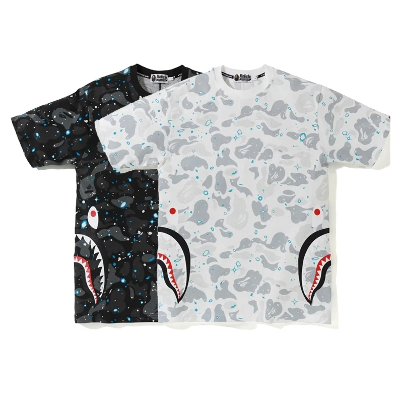 
Hot Sale Fashion BAPE Luminous Camo Shark Boys New Design T Shirt Mens Fashion T Shirt Fashion Design Couple T Shirts 