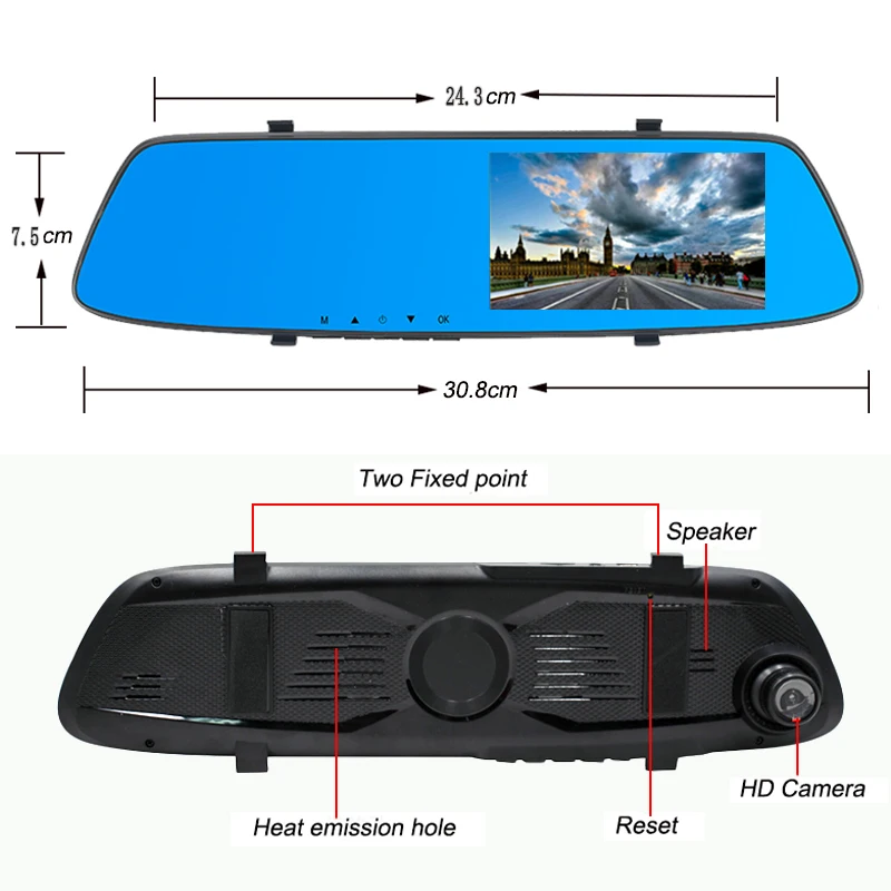 4.3inch Dual Dash Manual car camera hd dvr car dvr camera full fhd 1080p hd vehicle blackbox car dvr firmware update