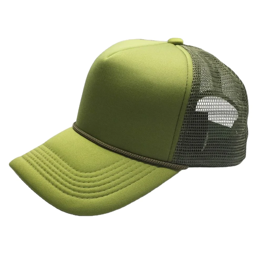 Wholesale 5 panel custom mesh rope hat trucker cap green color