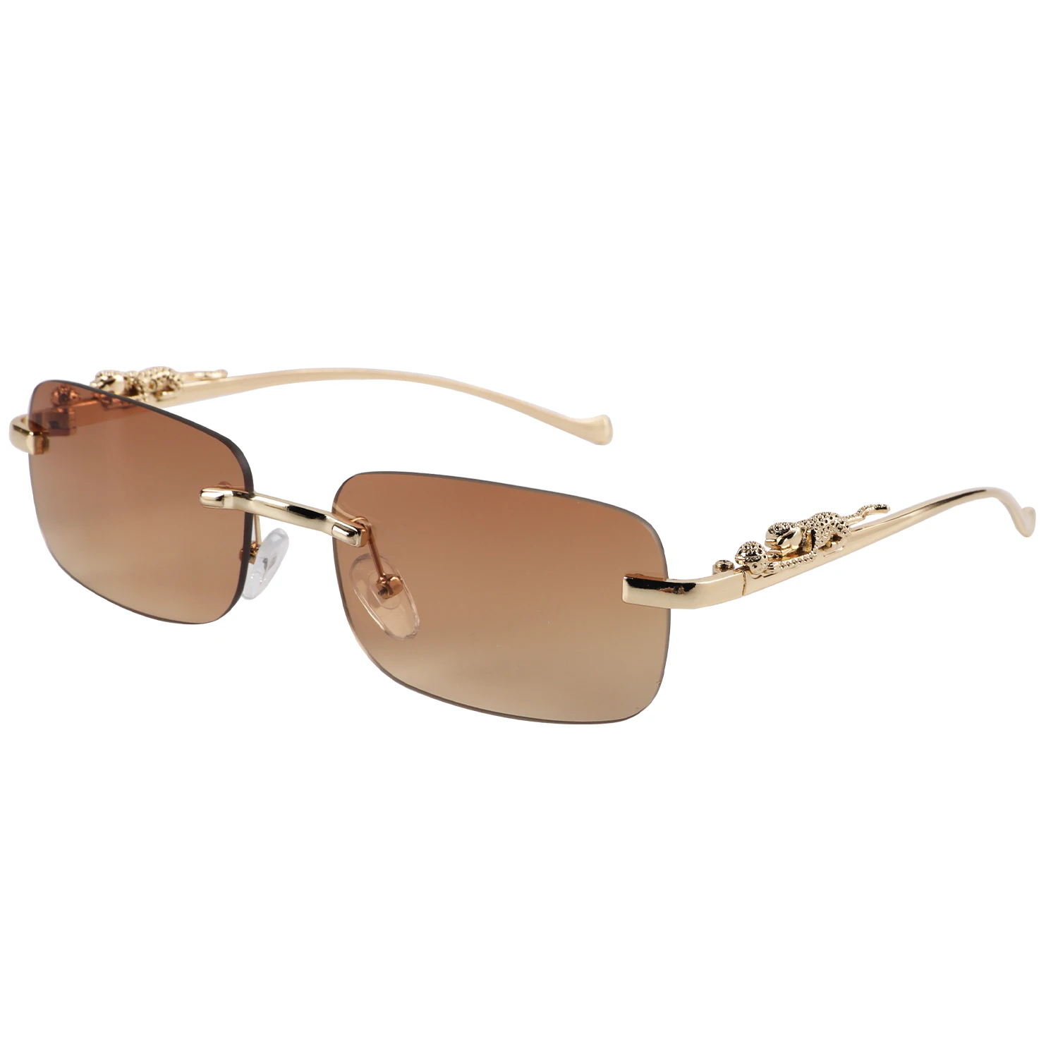 New Cheetah decorated rimless square sunglasses colored retro metal sunglasses cross border glasses for men and women