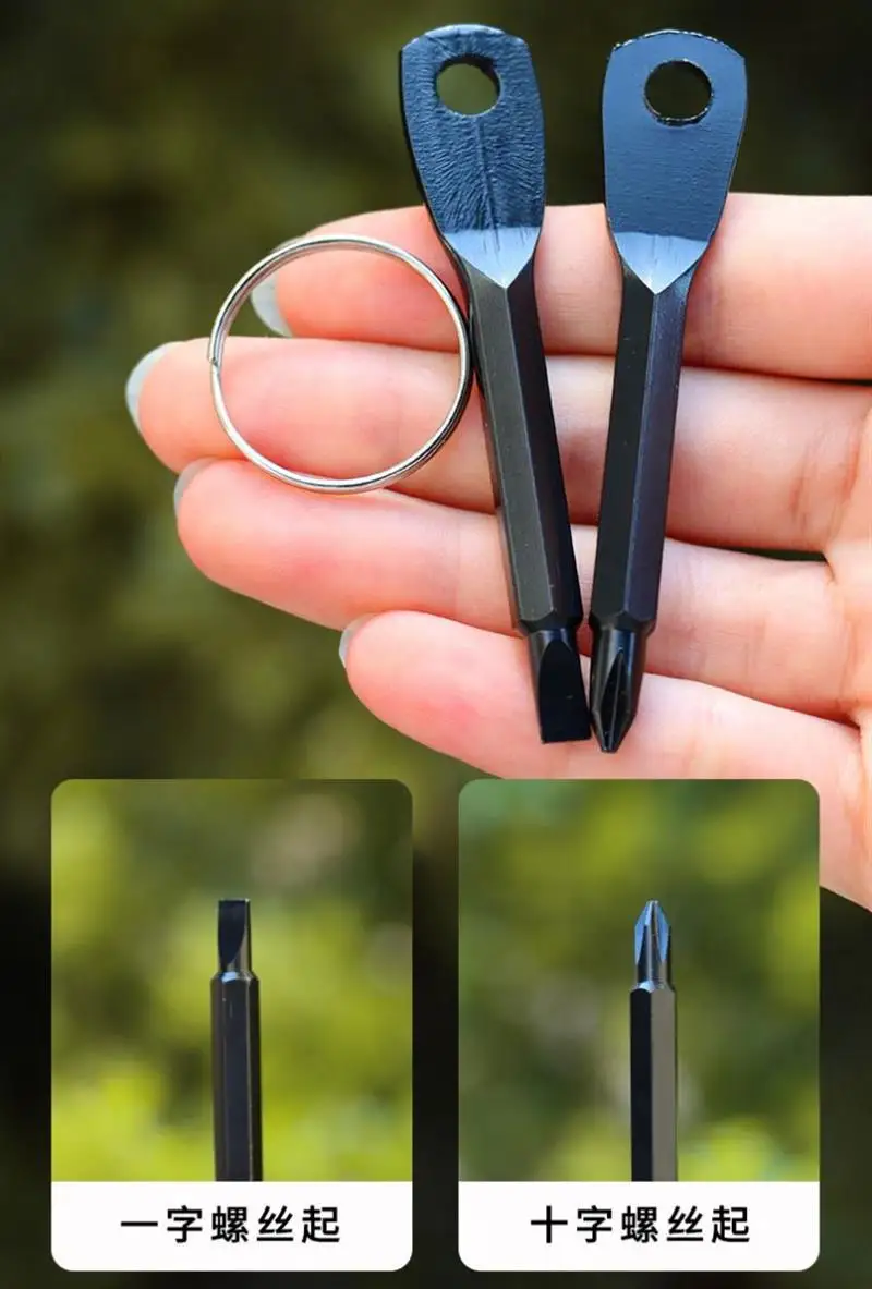 Mini Screwdriver Pocket Repair Hand Tool Multi Gadget Portable EDC Keyring Hike Outdoor Slotted With Key Ring