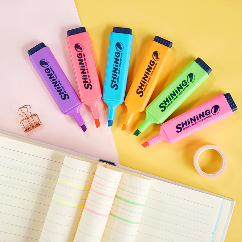 Multi colors fiber chisel tip highlighters pen