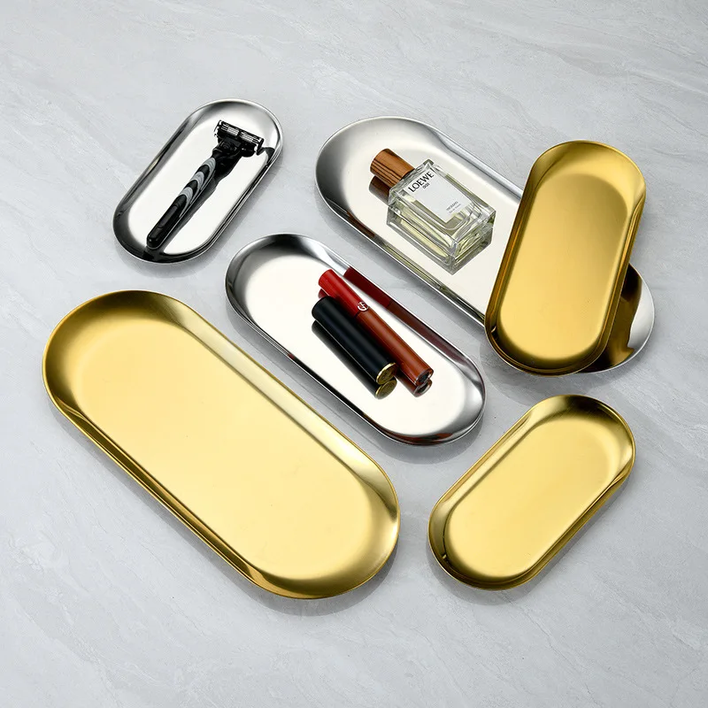 Oval stainless steel tray golden Nordic metal storage silver tray candle aromatherapy tray
