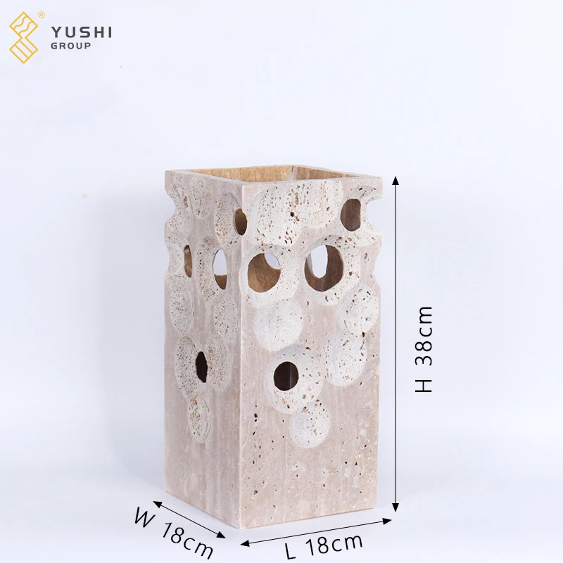 Yushi Group High Quality Natural Modern Travertine Marble Stone Designer Flower Vase Fashion French Travertine Stone Flower Vase