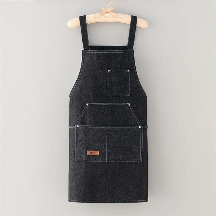 Wholesale Strap-on Denim Oil Proof Denim Apron Men Women Gardening Tool Kitchen Bar Aprons for Work Cook
