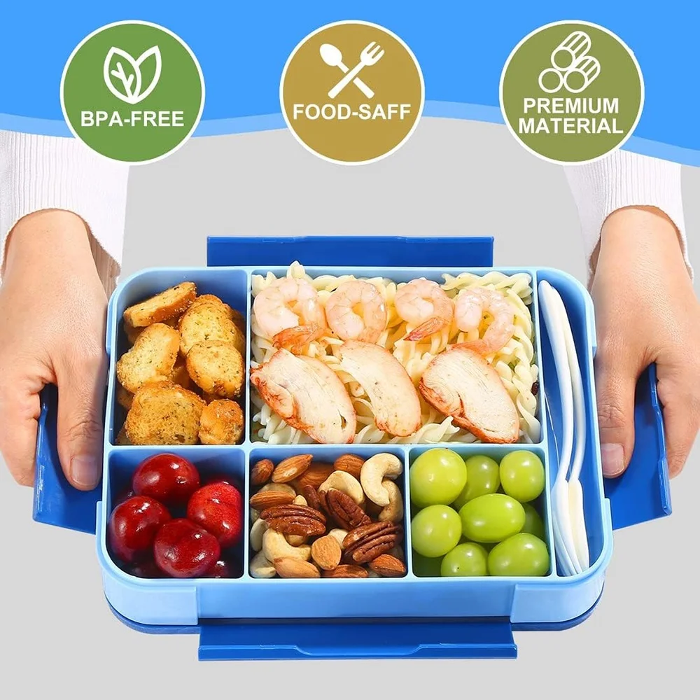 BPA Free Leak-Proof Bento Box for Adult Kids Durable Microwave Safe On-the-go Plastic Lunch Box