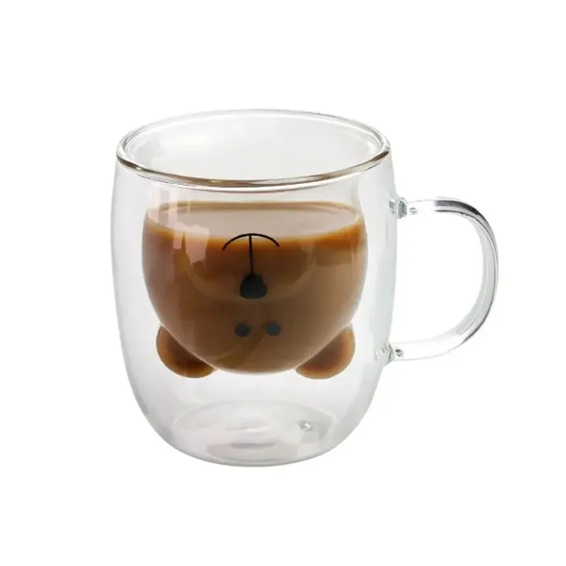 Creative Cute Bear Glass Double Layer Coffee Milk Water Mug Double Wall Glass Mug For Birthday Gifts high borosilicate glass