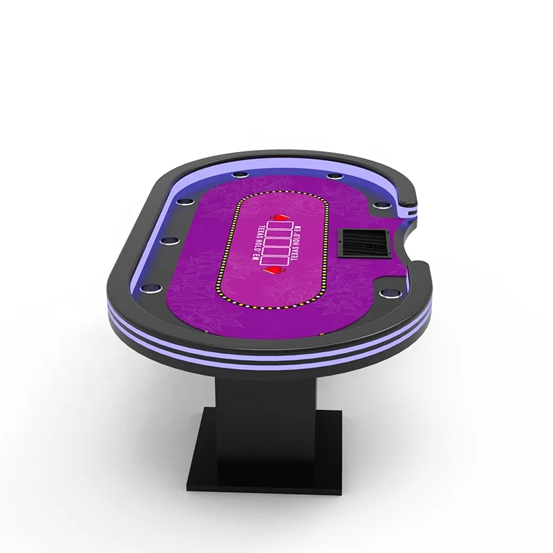 YH 10 Person Deluxe Professional Gambling LED Lighting Luxury Casino Texas Holder Poker Table With Wooden Legs