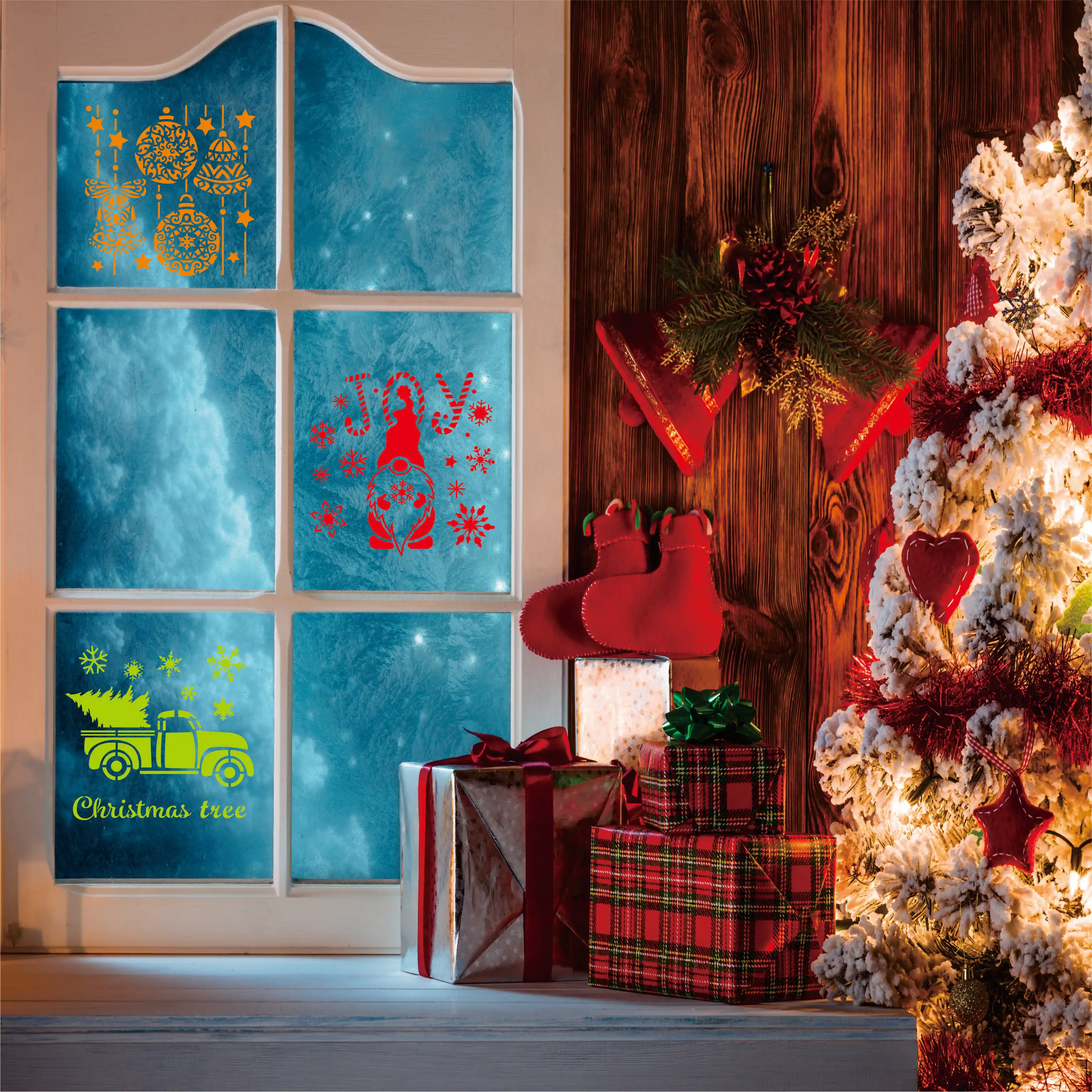 High Quality Merry Christmas Set PET Plastic Stencil Drawing Template For Window Decorate