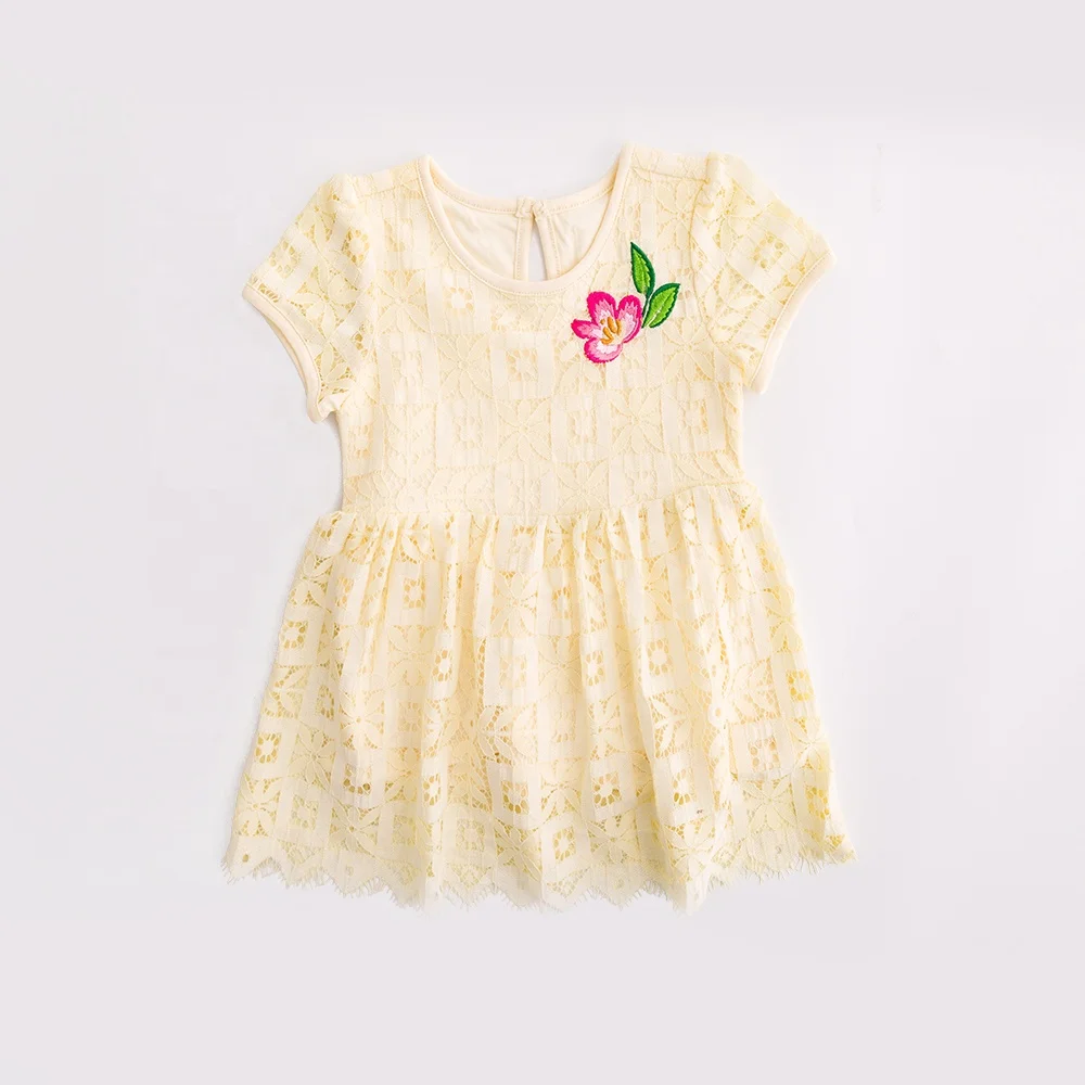 
Hot sale yellow girls short sleeve embroidered top lace shirt 