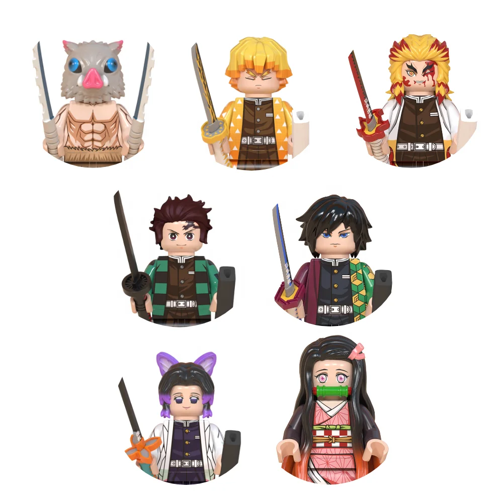 Famous Japanese Manga Cartoon Mini Action Building Block Demon Slayer Toy Kamado Tanjirou Nezuko Mini Figure Assembled Toy