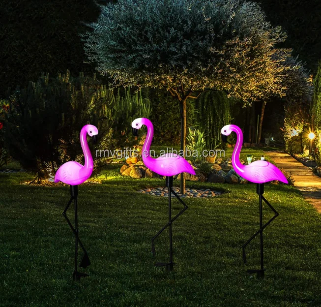 Garden Decoration Pink Flamingo Lawn Solar Power 3PCS Flamingo Stake Outdoor Landscape Plastic Flamingo Lawn Lights