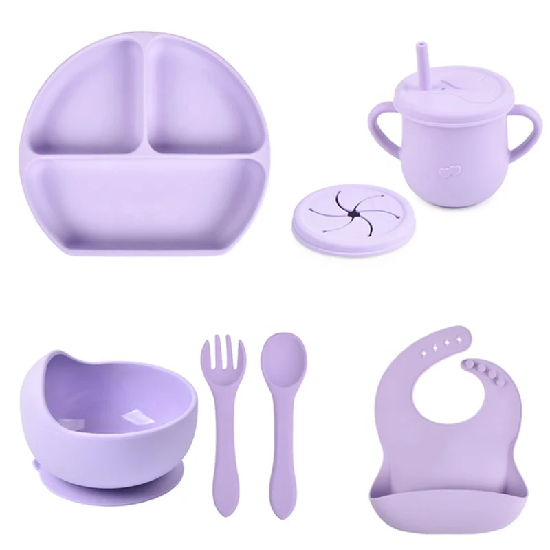 Manufacturing BPA Free 7PCS Baby Eating Set Bowl Plate Baby Dinnerware Weaning Silicone Feeding Set For Baby Girl