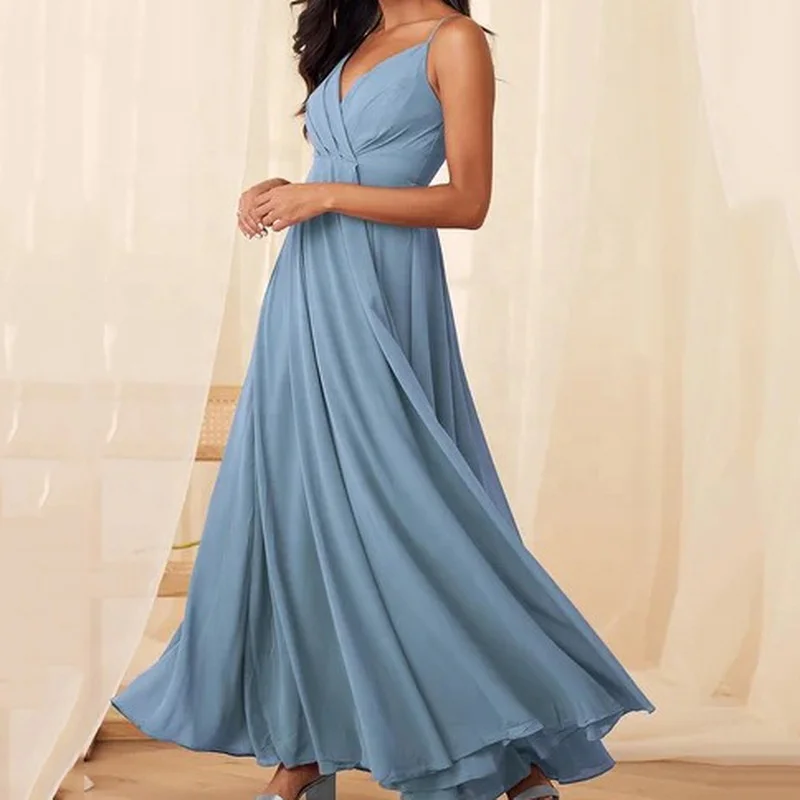 Design New Style Sling Ladies Summer Dress Silky Fabric Mopping Long Dress Elegant Ladies Party Wearable Clothing