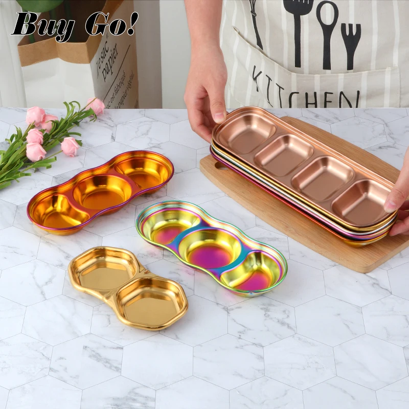 Condiment Serving Plate Dishes 304 Stainless Steel Divided Soy Sauce Dishes