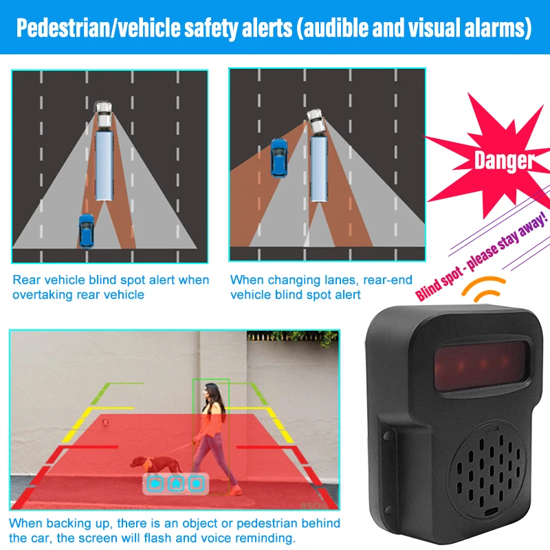 7 inches two splits record display BSD 2 channels truck camera recorder system car monitor with alarm