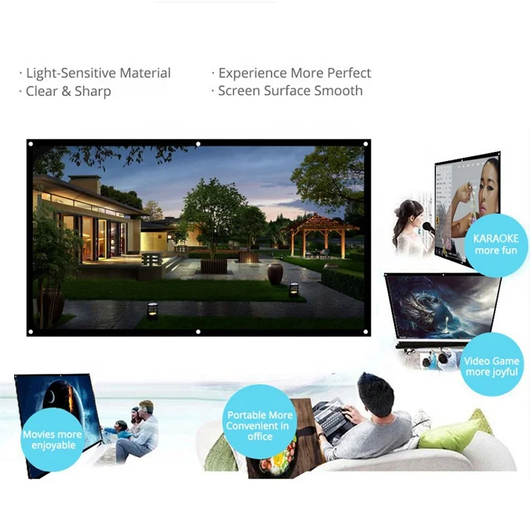 120inch Projector Polyester Screen HD Folding Anti-Crease Portable interior Fix Projection Screens for Home Outdoor