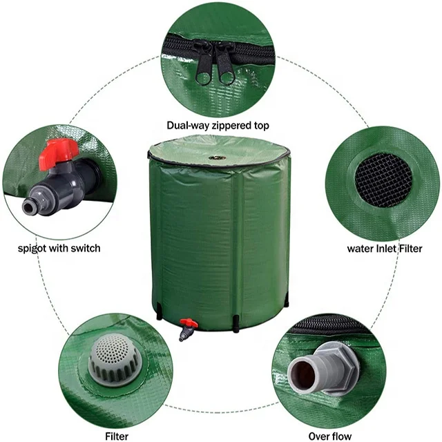 High Quality 100 Liters PVC Tarpaulin Flexible Rainwater Collector Tank Kit Collapsible Rain Barrel Plastic Water Storage Tank