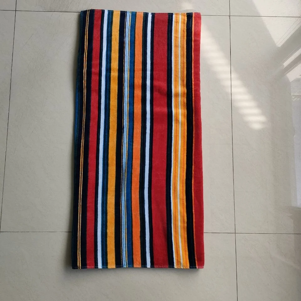 Hot sale 100% cotton custom designer print with logo sublimation beach towels oversized stripe beach towel