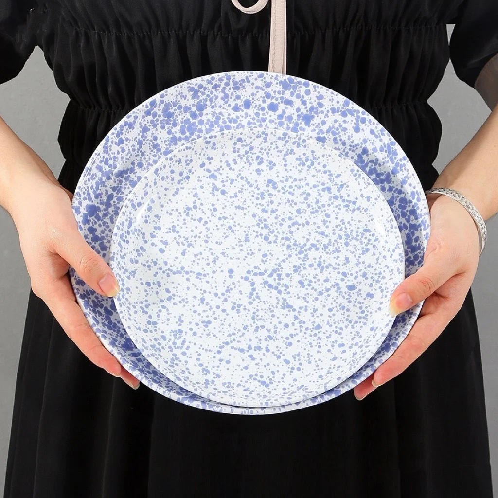 Nordic 8Inch Creative Plate Round Spray Dot Serving Dry Fruit Round Ceramic Plate Egg Tray