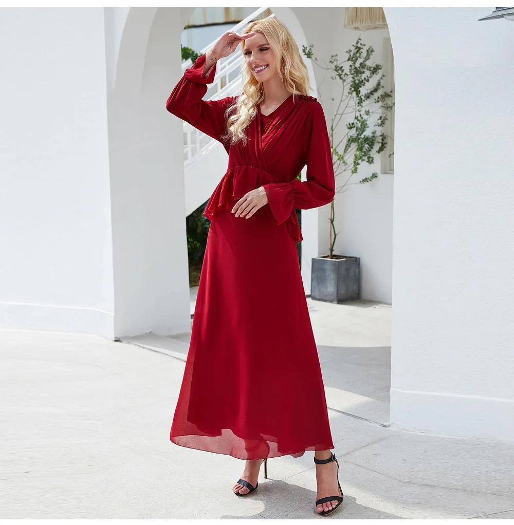 Double-layer High-density Pearl Chiffon Long abaya muslim dresses For Women