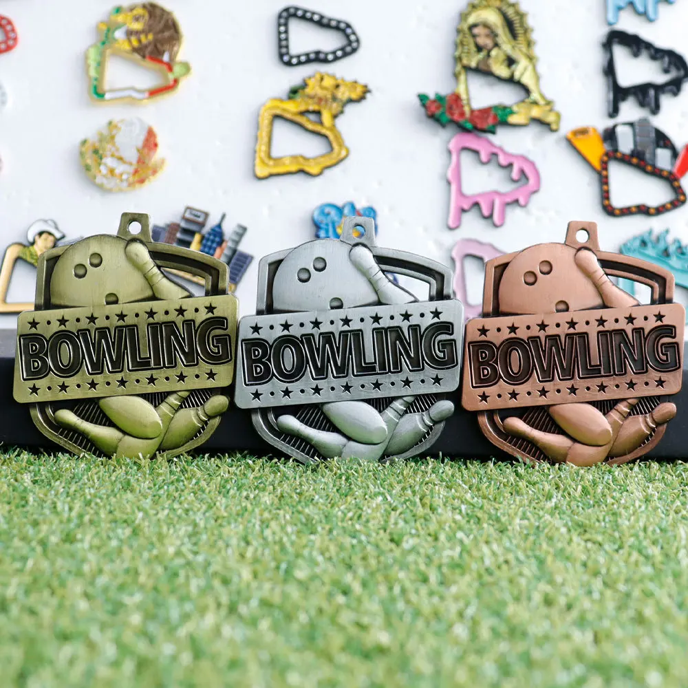 Manufactures Cheap Zinc Alloy Metal Sport Medal bowling ball 2D 3D Award Custom Medal