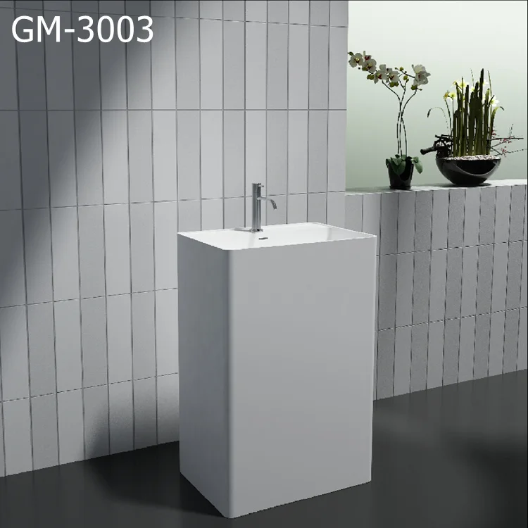 Freestanding Wash Hand Basin Hot Sale Wholesale Artificial Stone White Sink  Modern Bathroom Sink Pedestal Basin