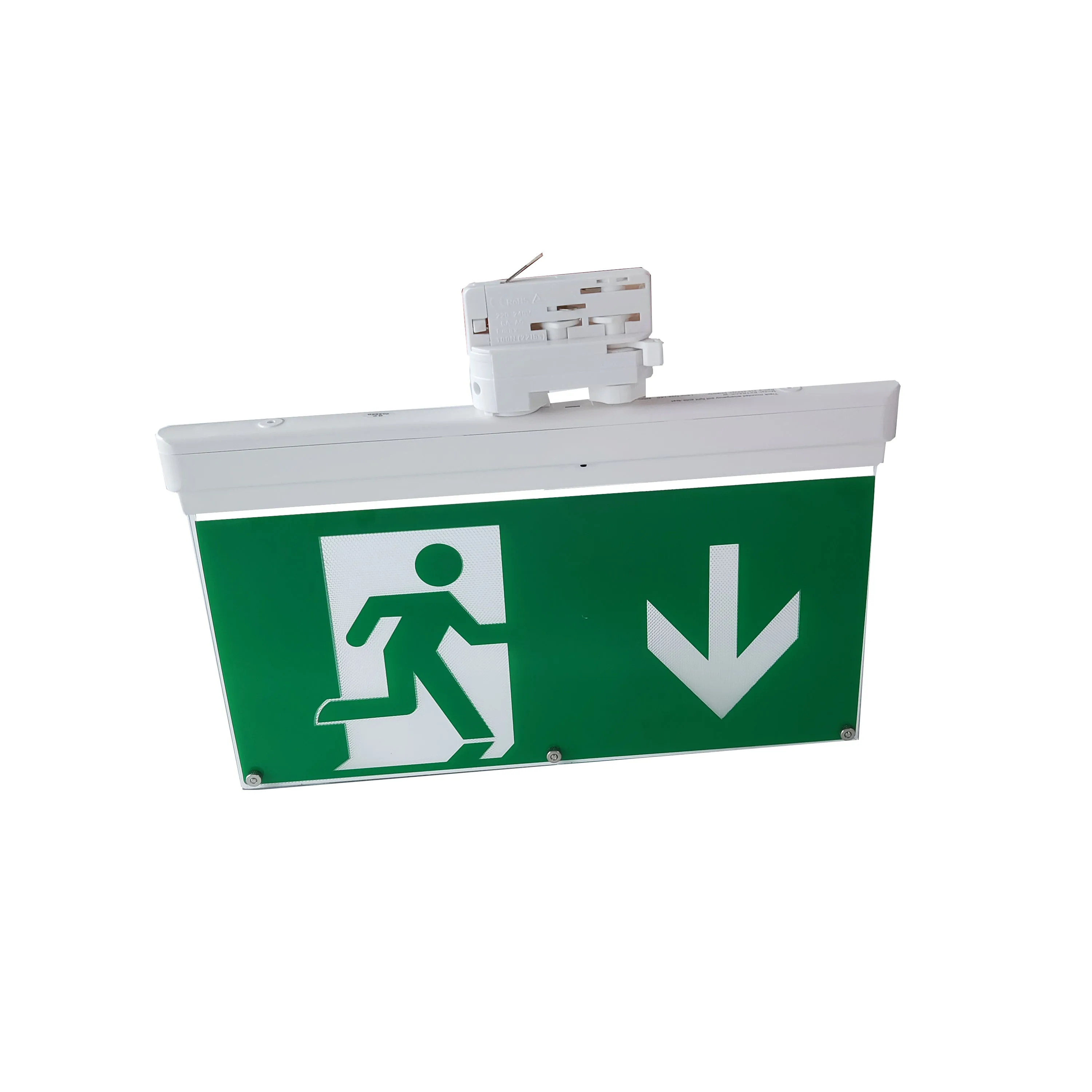 Self-test Function Track Mounted Led Emergency Exit Sign Light With Rechargeable Battery Backup For 3 Circuit Track System