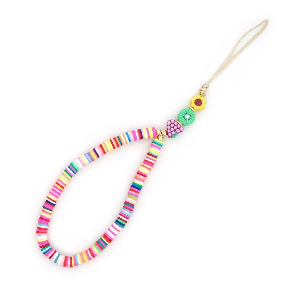 YJ-JPC29 colorful cute fashion girl mobile strap chain jewelry handmade polymer clay bead DIY women holder wallet phone chains